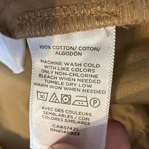 Loft Tan Wide Leg Side Button Flat Front Khaki Pants Cotton Casual Curvy Size 8 - Picture 9 of 10